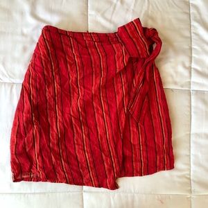 red striped mini wrap skirt